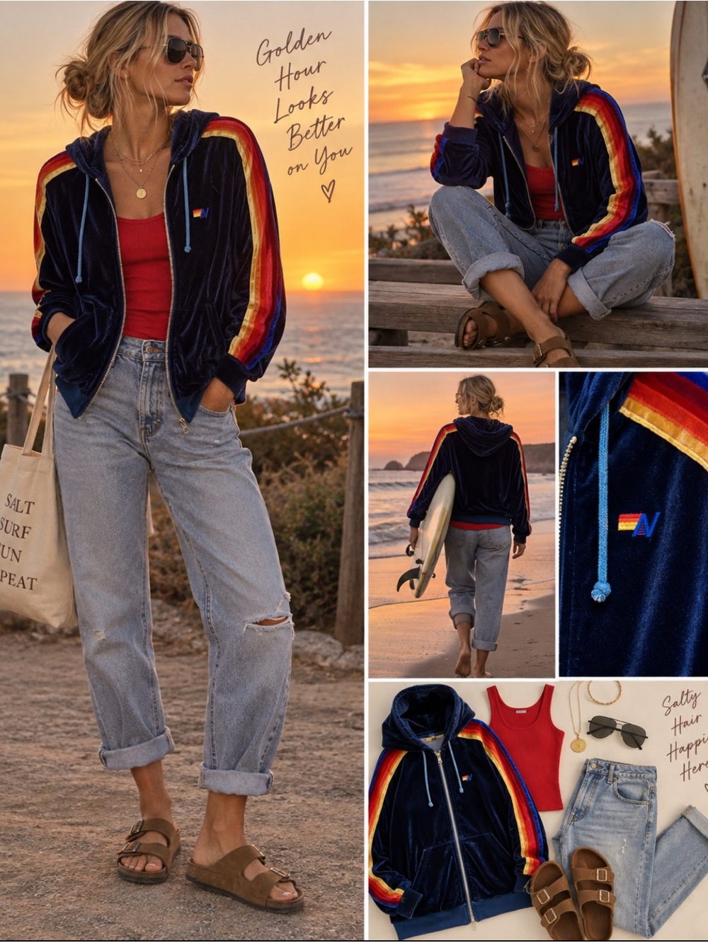 Aviator Nation Navy Velour Zip Hoodie | Medium | Noted flaws in photos